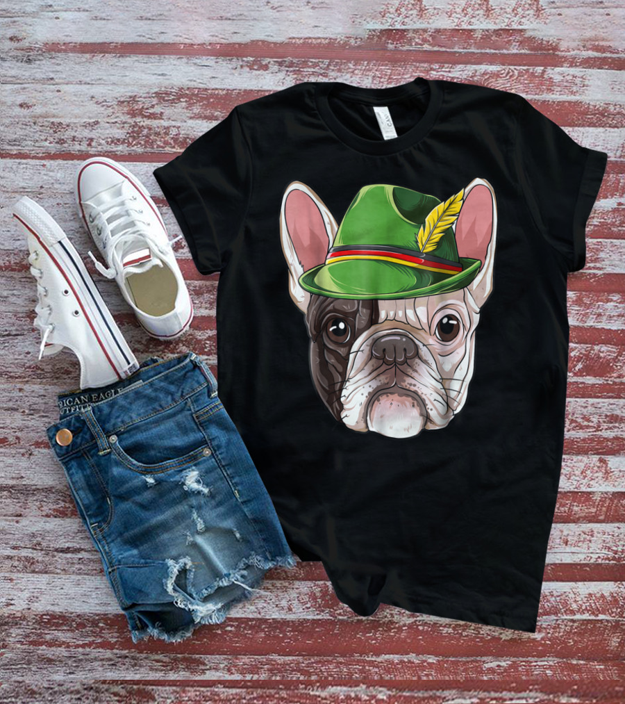 French Bulldog In Green Oktoberfest Hat With Feather T-Shirt