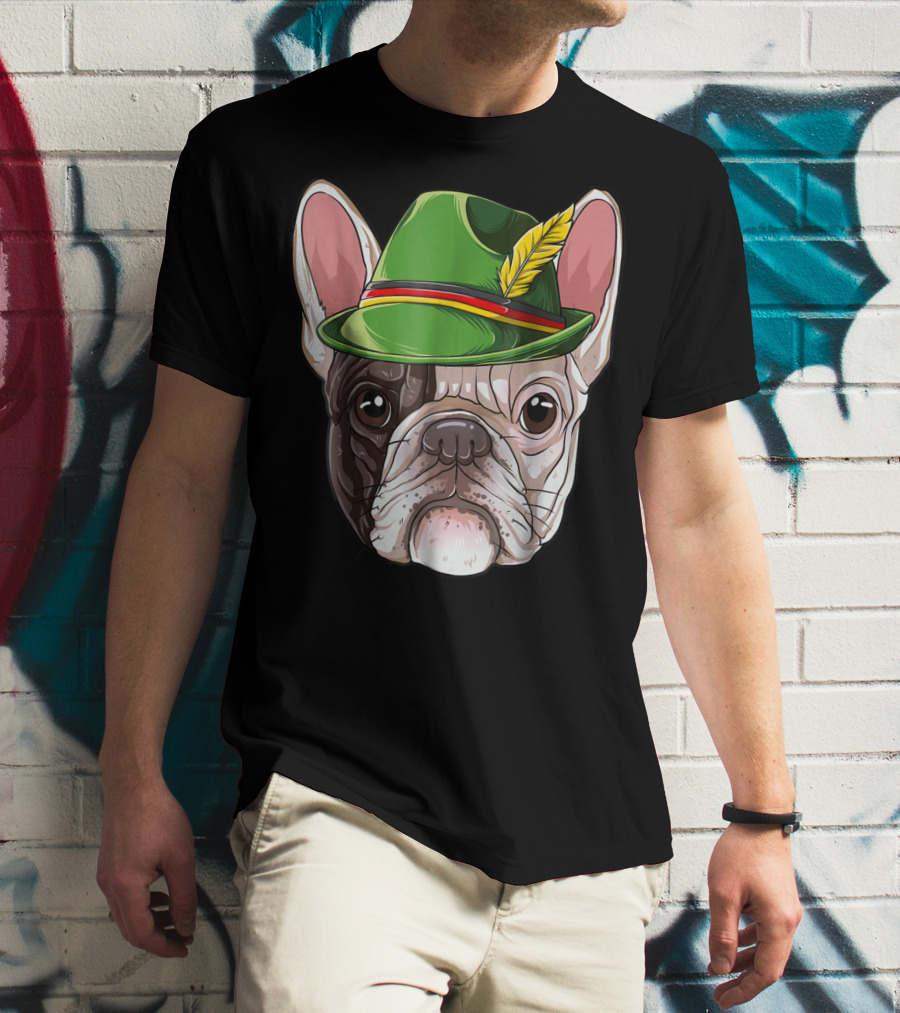 French Bulldog In Green Oktoberfest Hat With Feather T-Shirt