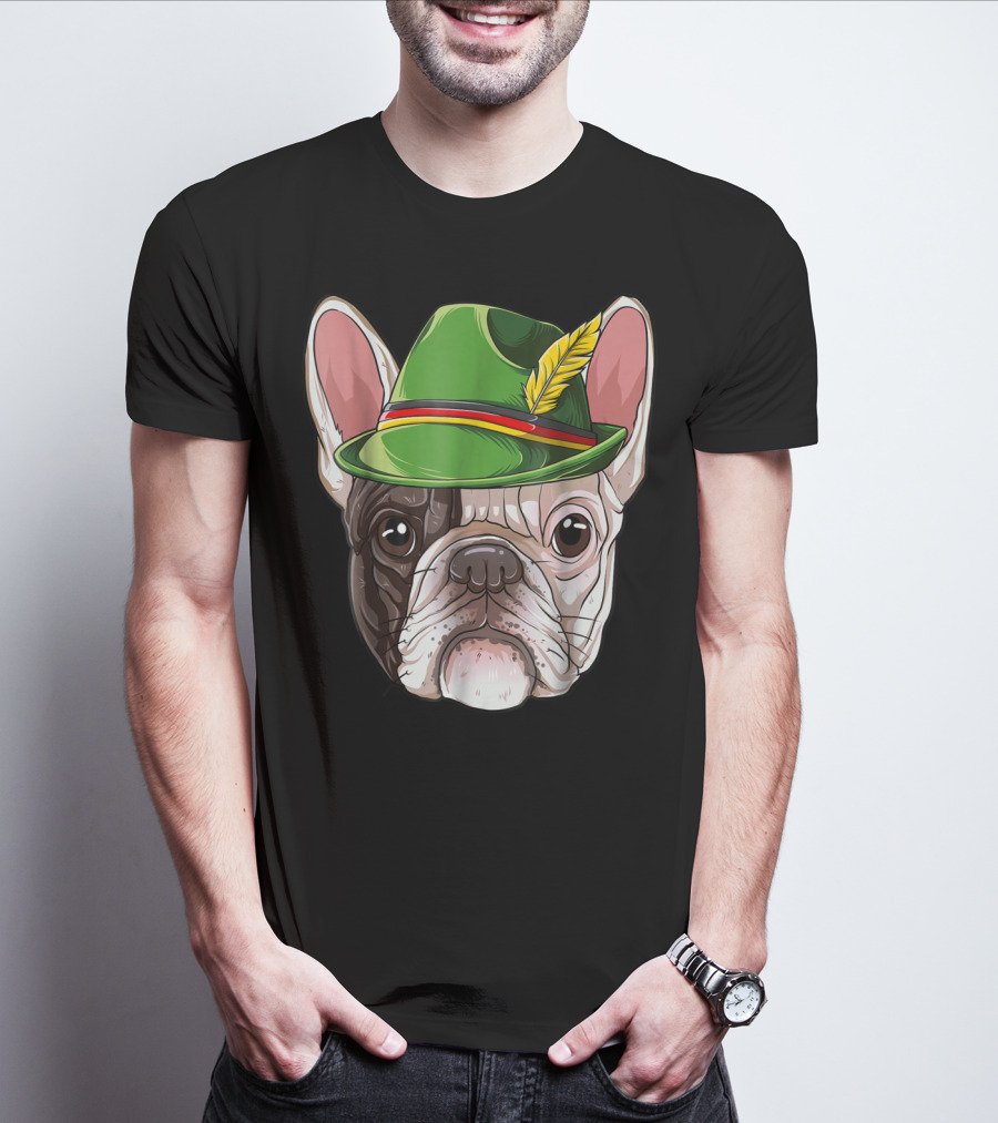 French Bulldog In Green Oktoberfest Hat With Feather T-Shirt
