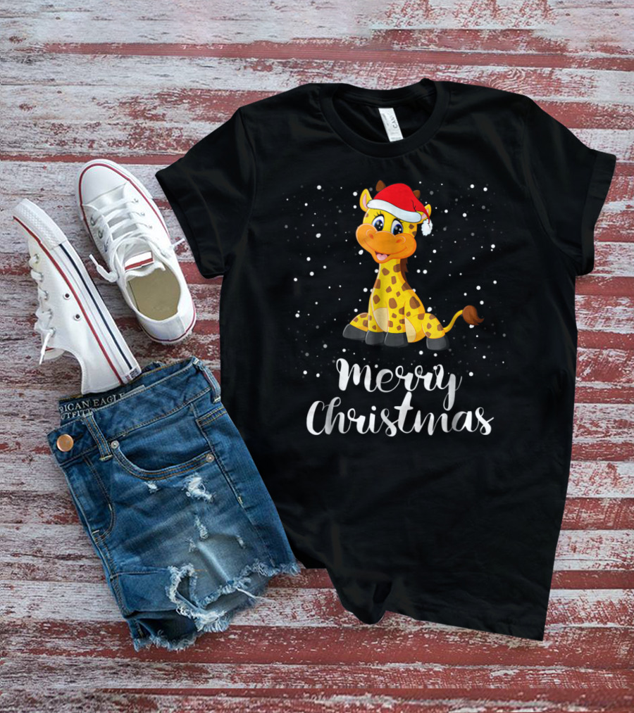 Merry Christmas Giraffe Family Group Matching T-Shirt