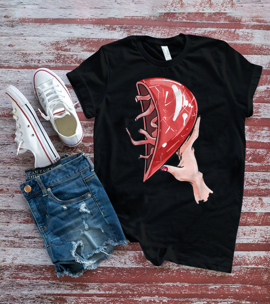 Hand Holding Semi-Open Anatomical Heart T-Shirt