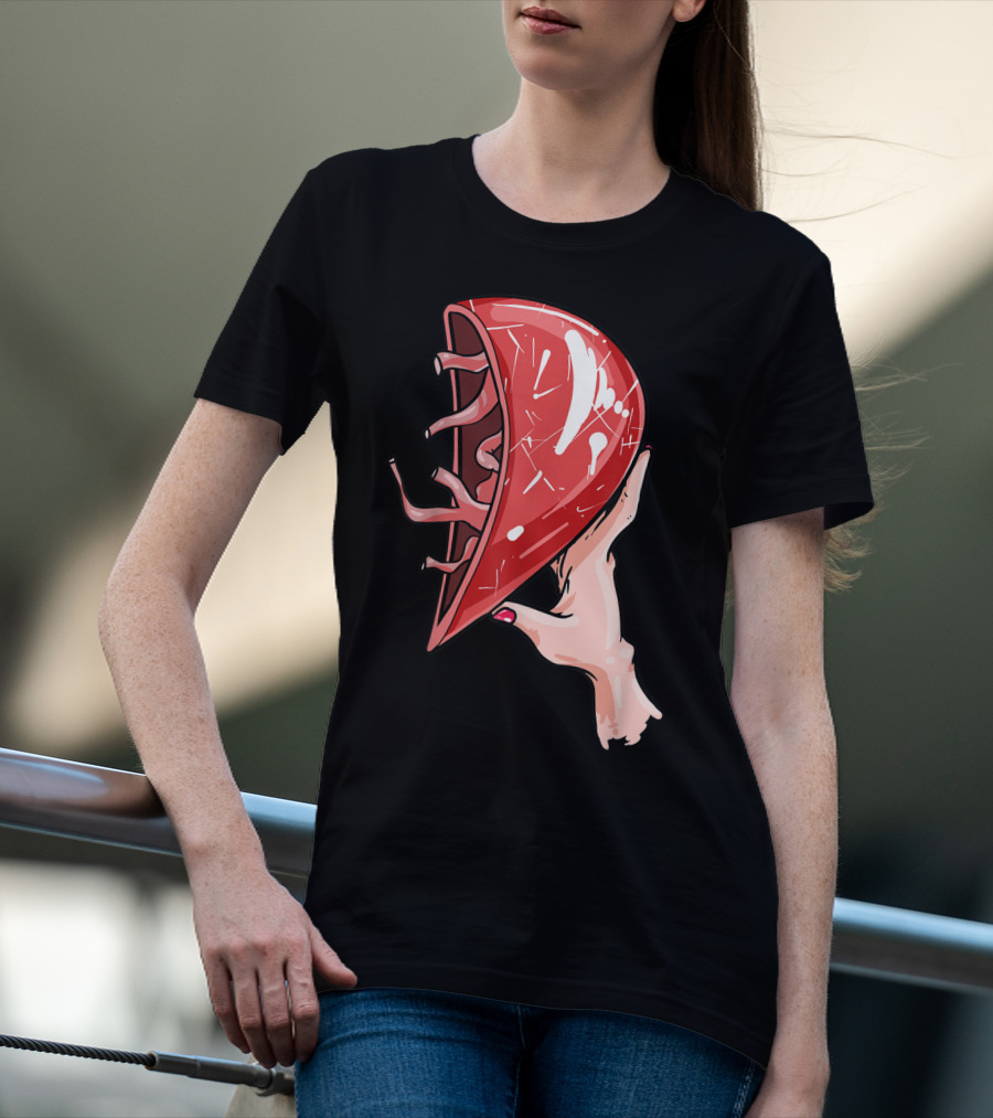 Hand Holding Semi-Open Anatomical Heart T-Shirt