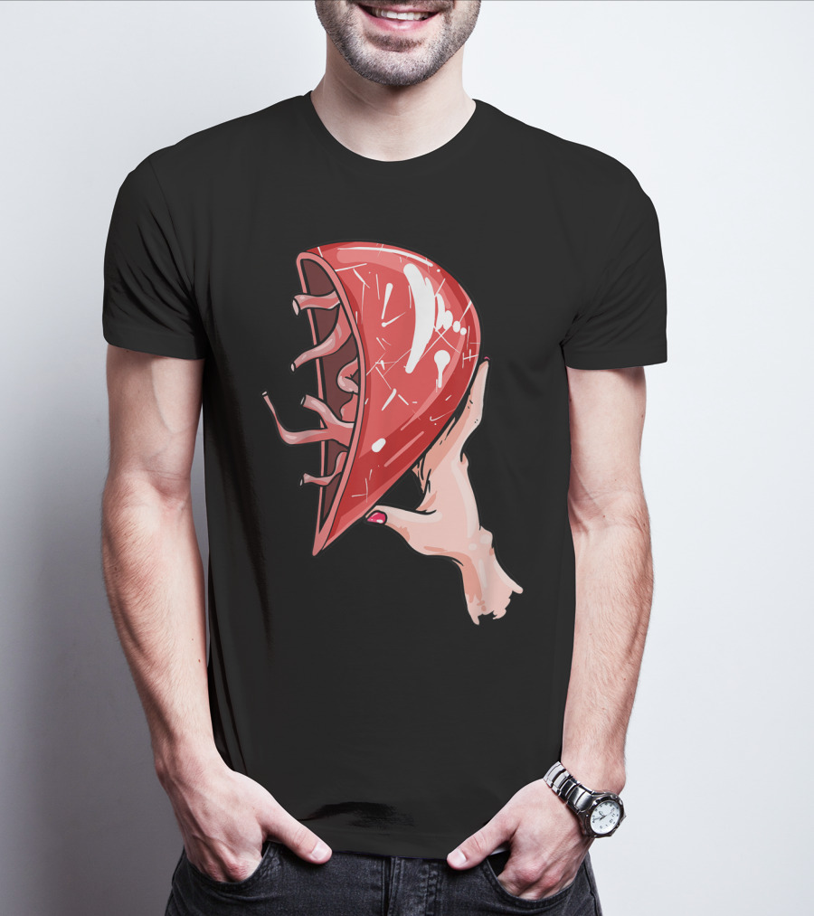 Hand Holding Semi-Open Anatomical Heart T-Shirt