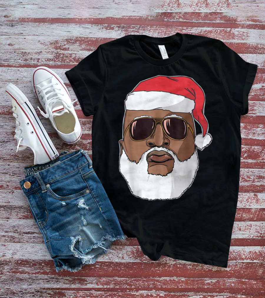 African American Santa With Sunglasses And Santa Hat T-Shirt