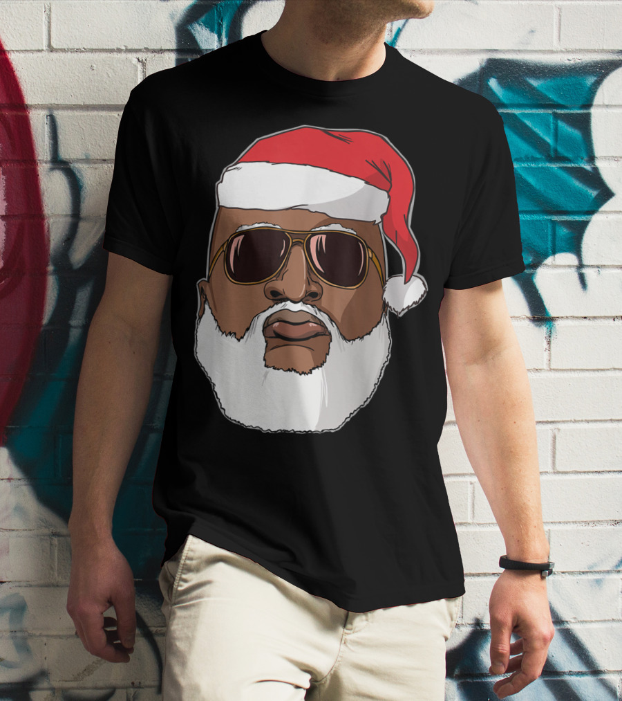 African American Santa With Sunglasses And Santa Hat T-Shirt