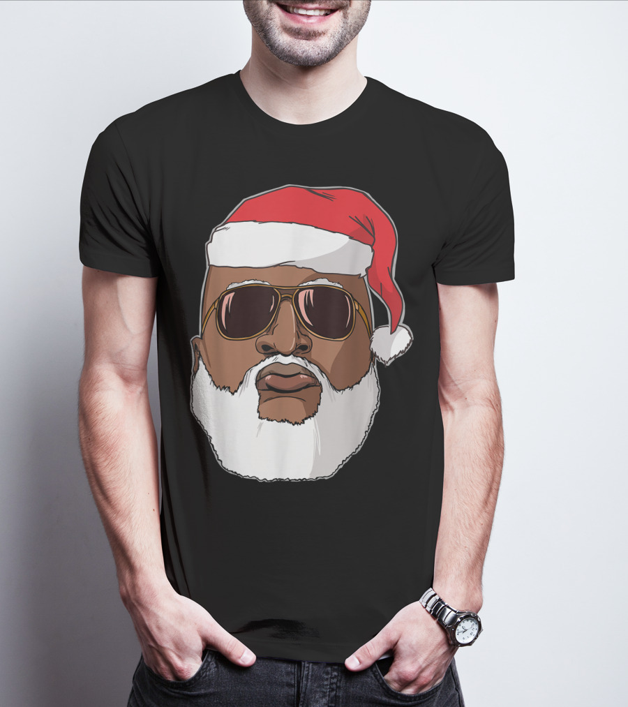 African American Santa With Sunglasses And Santa Hat T-Shirt