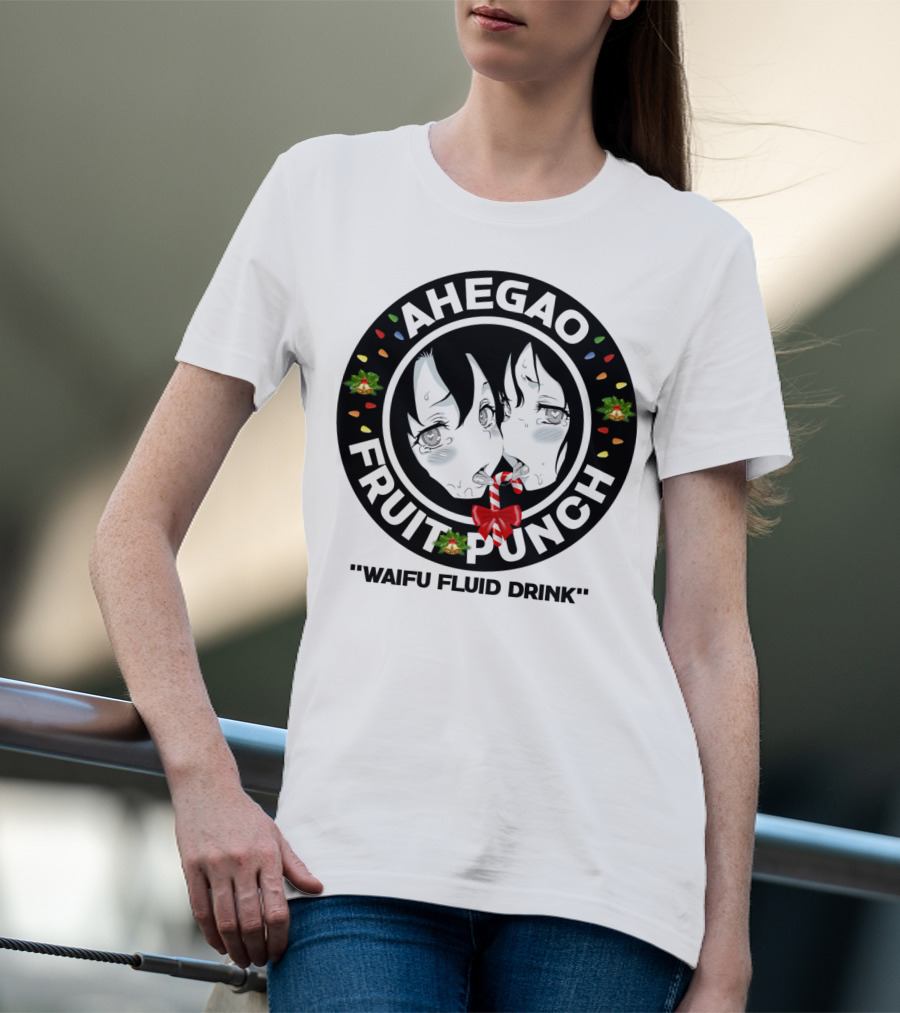 Ahegao Fruit Punch Waifu Fluid Drink Merry Christmas Lewd Anime T-Shirt