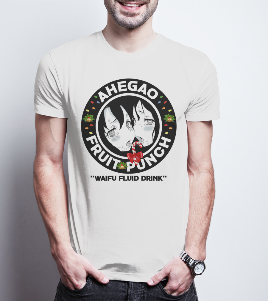 Ahegao Fruit Punch Waifu Fluid Drink Merry Christmas Lewd Anime T-Shirt