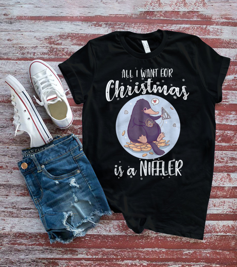 All I Want For Christmas Is A Niffler Snowflakes Coins Jewel Heart Balloon T-Shirt