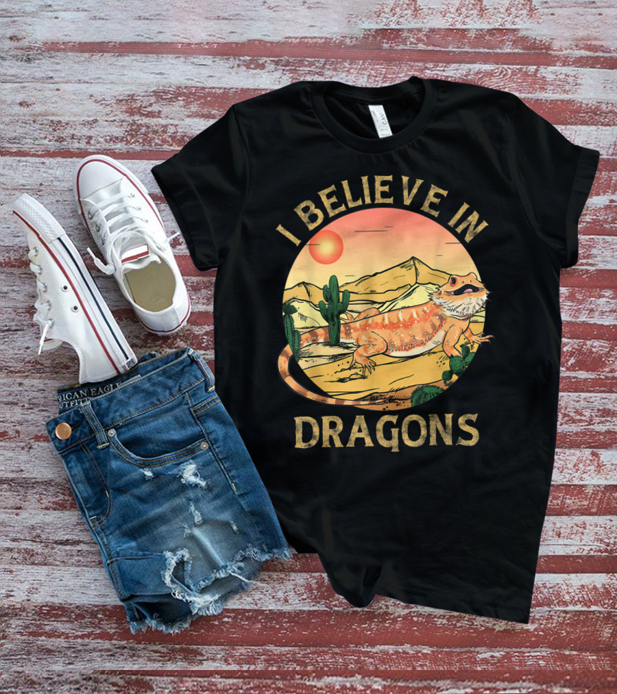 I Believe In Dragons Bearded Cactus Desert Sunset T-Shirt