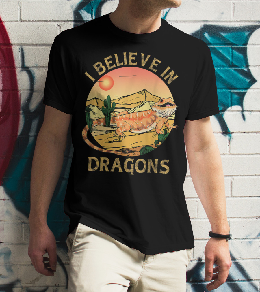 I Believe In Dragons Bearded Cactus Desert Sunset T-Shirt