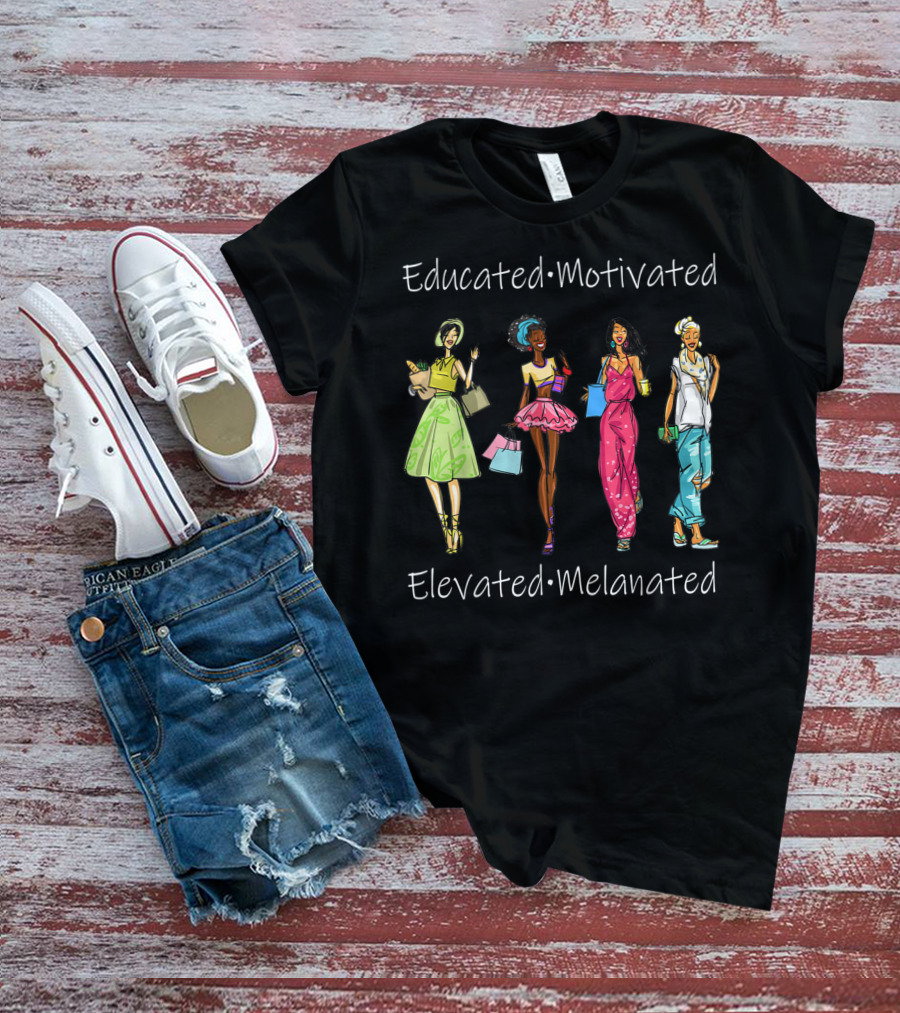 Educated Motivated Elevated Melanated Black Queen African American Fashion Icons T-Shirt