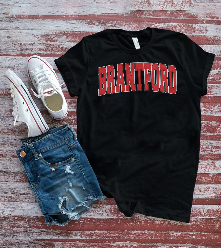 Brantford Canada Varsity Style Red Block Lettering T-Shirt