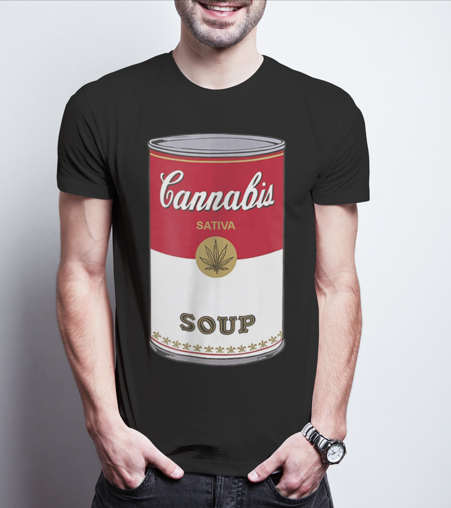 Cannabis Sativa Soup Can With Red And White T-Shirt