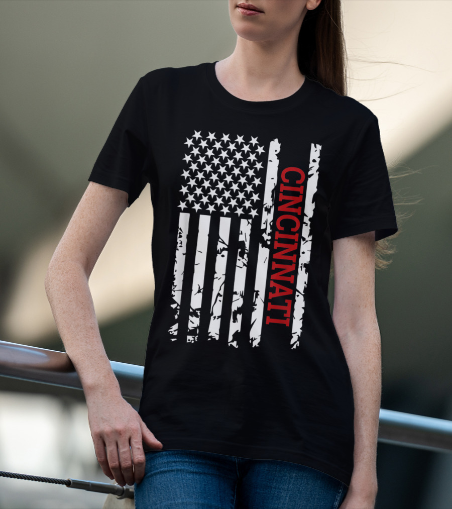 Cincinnati American Flag Grunge T-Shirt