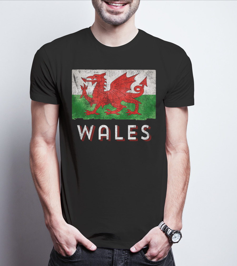 Wales Cymru Rugby Welsh Red Dragon Green Flag T-Shirt
