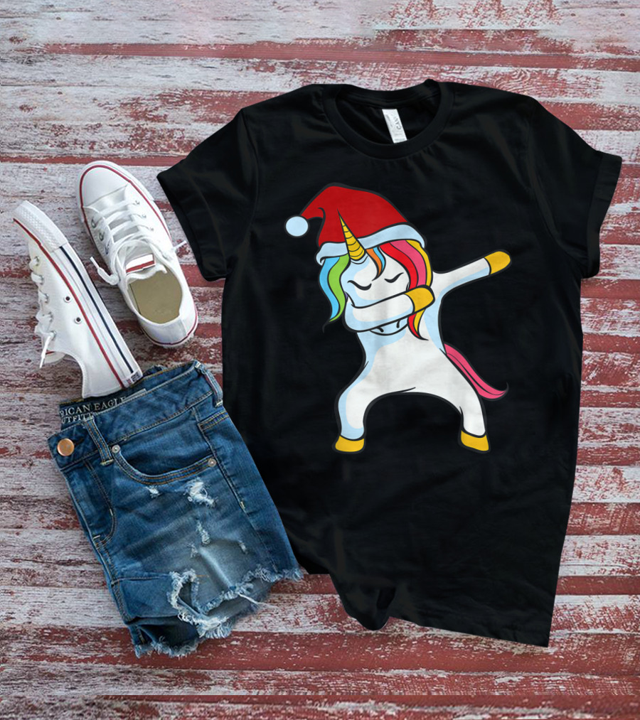 Santa Hat Dabbing Unicorn Christmas Magic T-Shirt