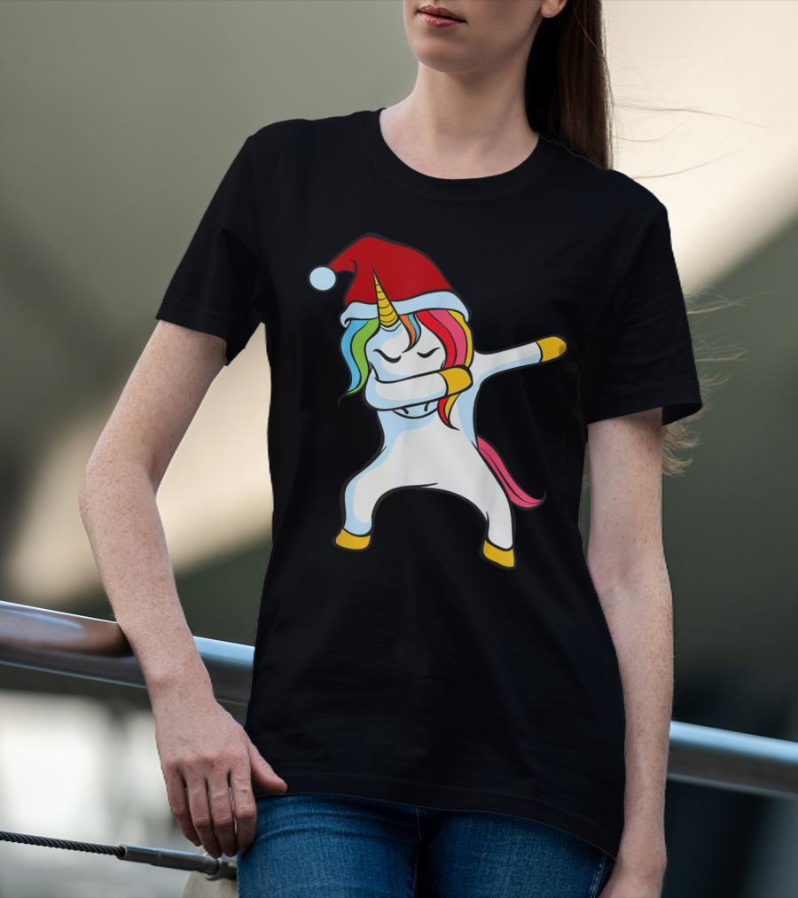 Santa Hat Dabbing Unicorn Christmas Magic T-Shirt