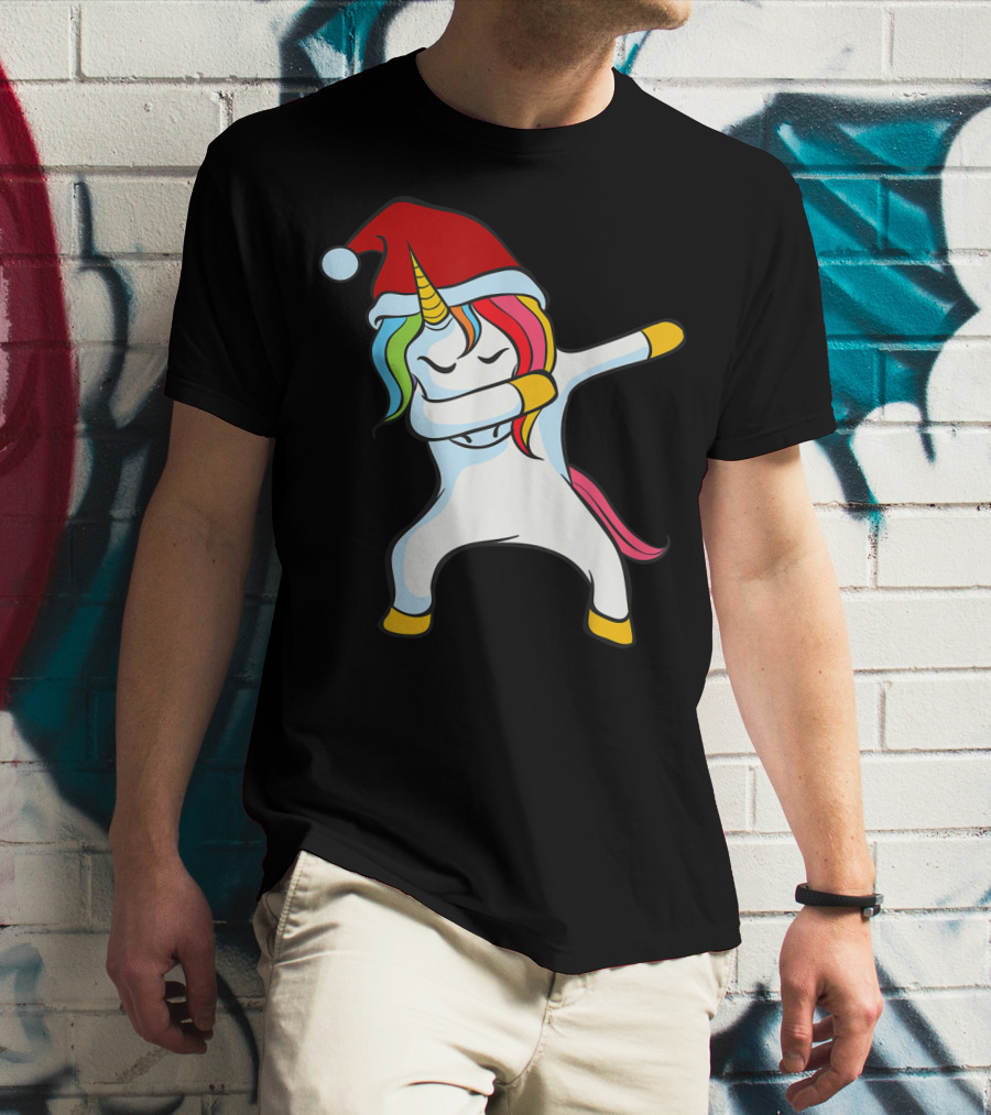 Santa Hat Dabbing Unicorn Christmas Magic T-Shirt