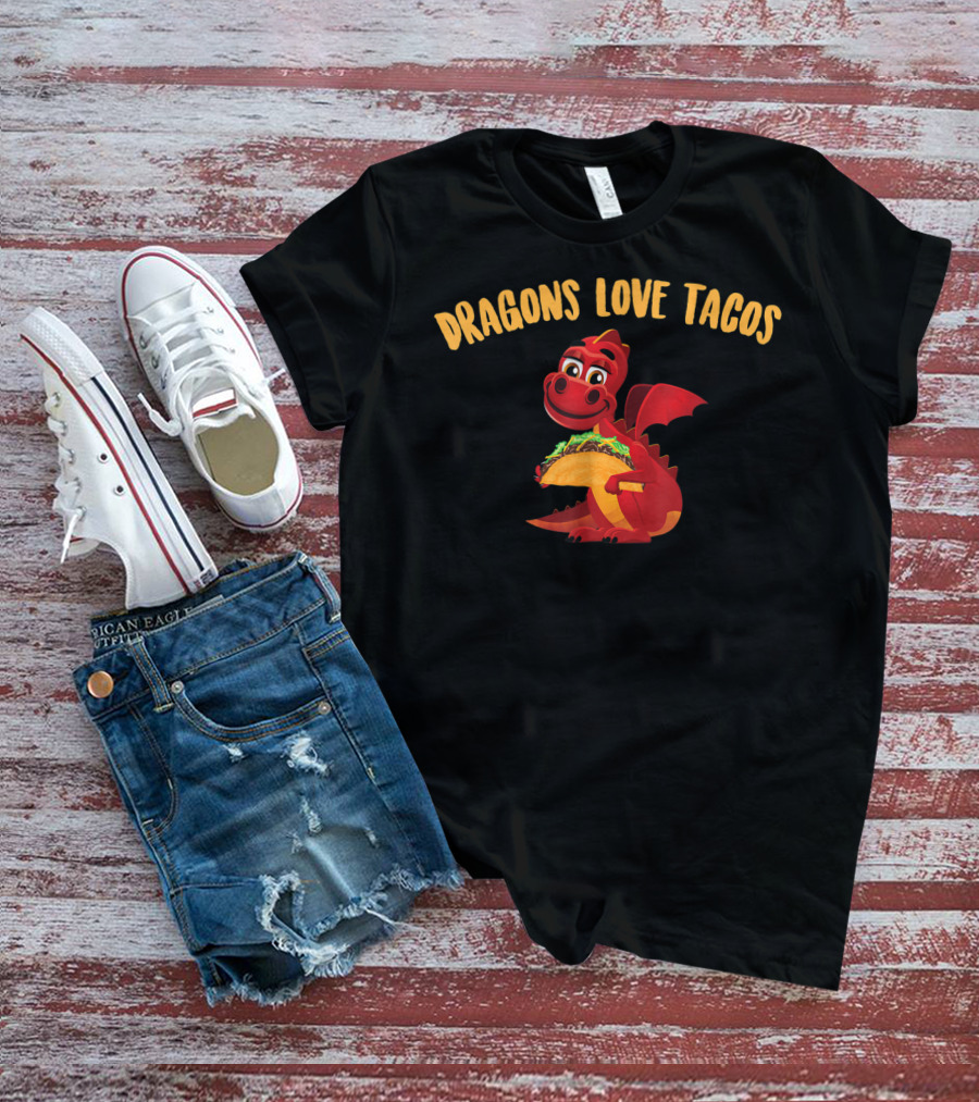 Dragons Love Tacos Red Dragon Holding Taco T-Shirt