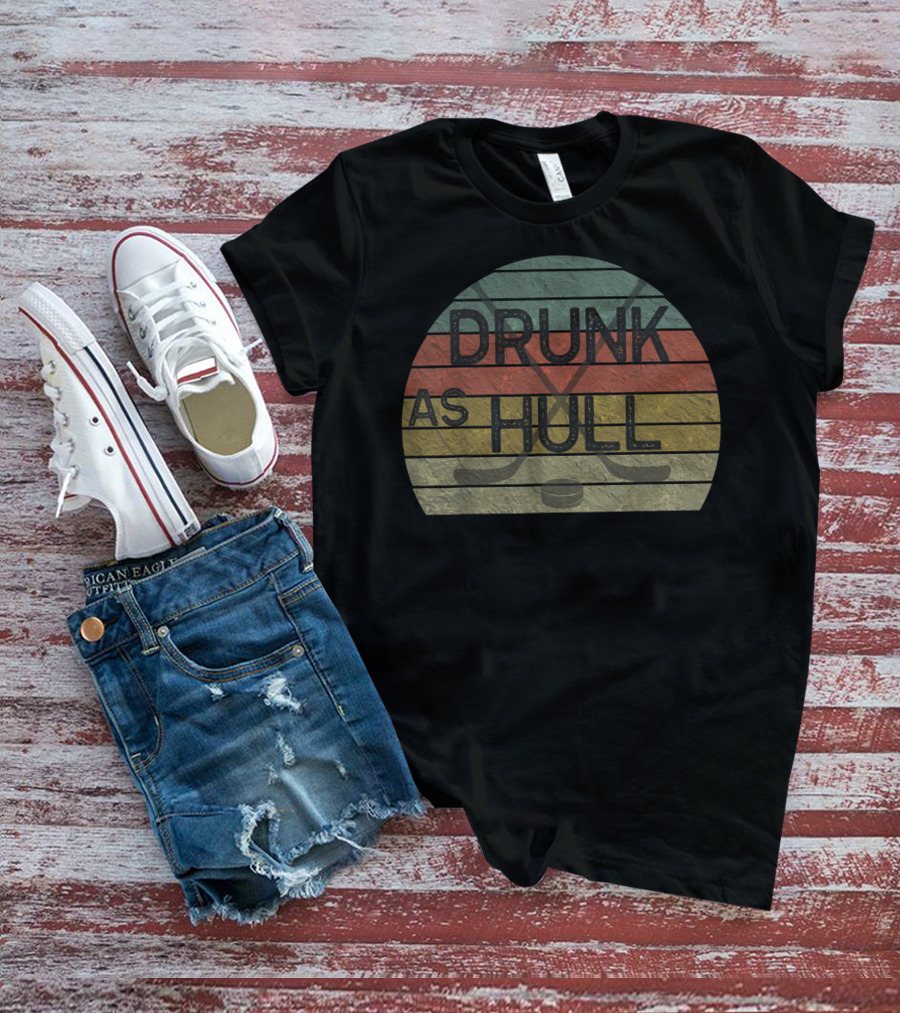 Drunk As Hull Vintage Hockey Crossed Sticks Retro Stripes T-Shirt