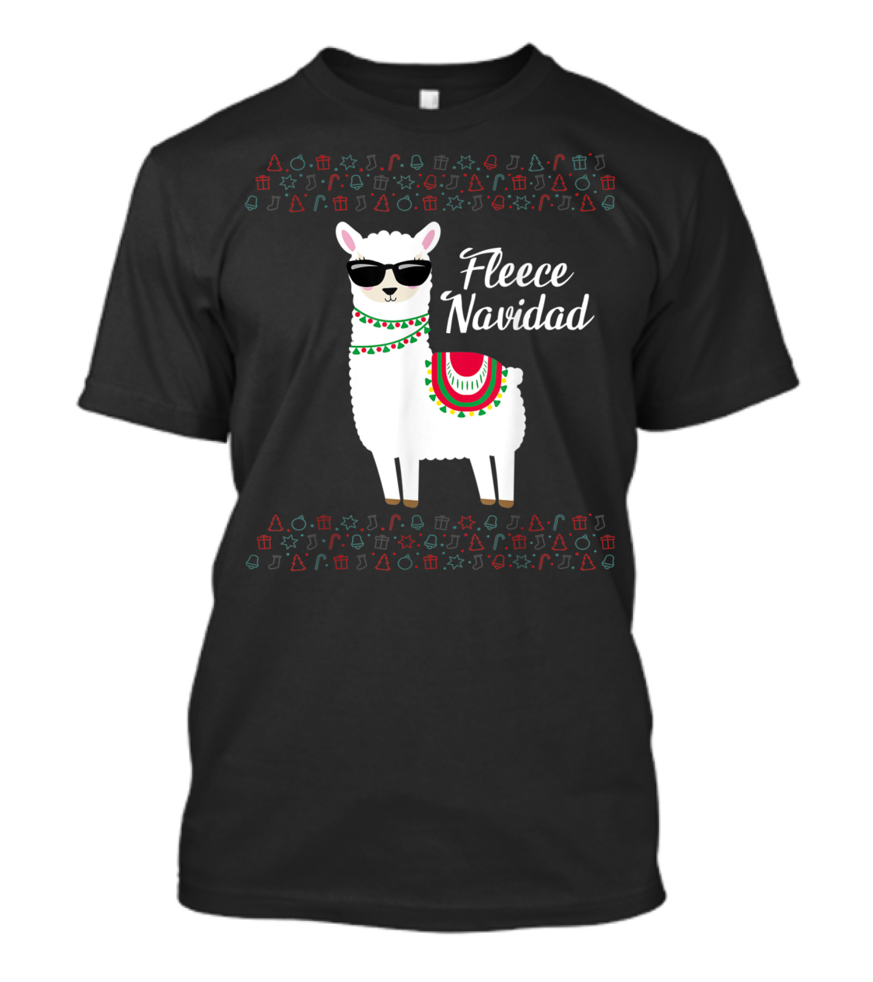 Fleece Navidad Feliz Navidad Llama Sunglasses Holiday Icons T-Shirt
