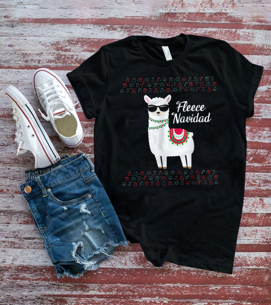 Fleece Navidad Feliz Navidad Llama Sunglasses Holiday Icons T-Shirt