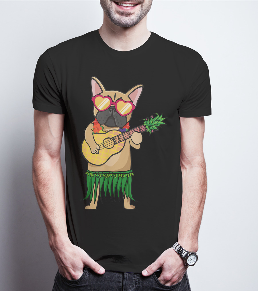 French Bulldog Hawaiian Ukulele Summer Costume T-Shirt