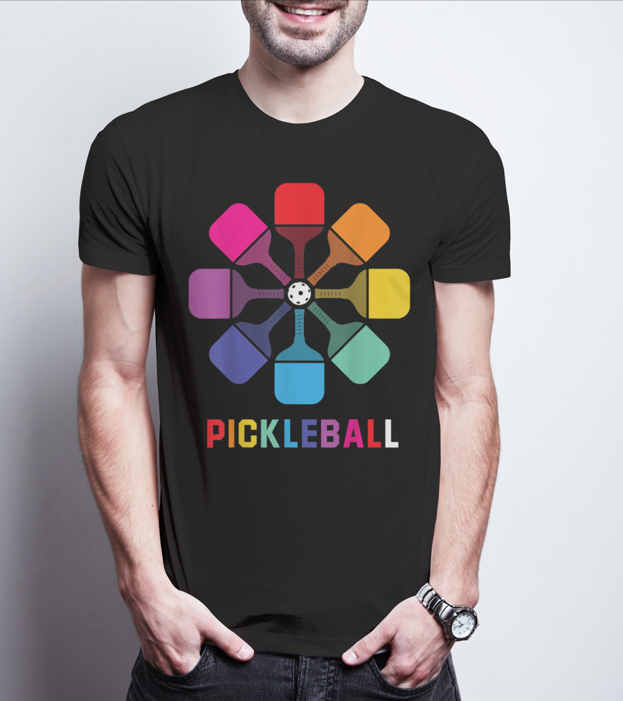 Pickleball Fan Colorful Paddle Pattern Player T-Shirt