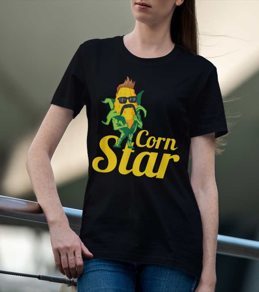 Funny Corn Star With Sunglasses And Mustache Maize Character T-Shirt