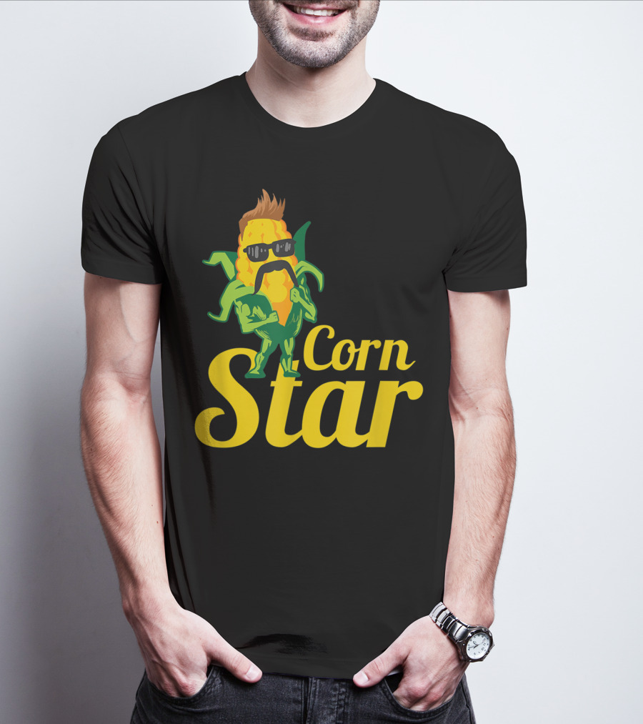 Funny Corn Star With Sunglasses And Mustache Maize Character T-Shirt