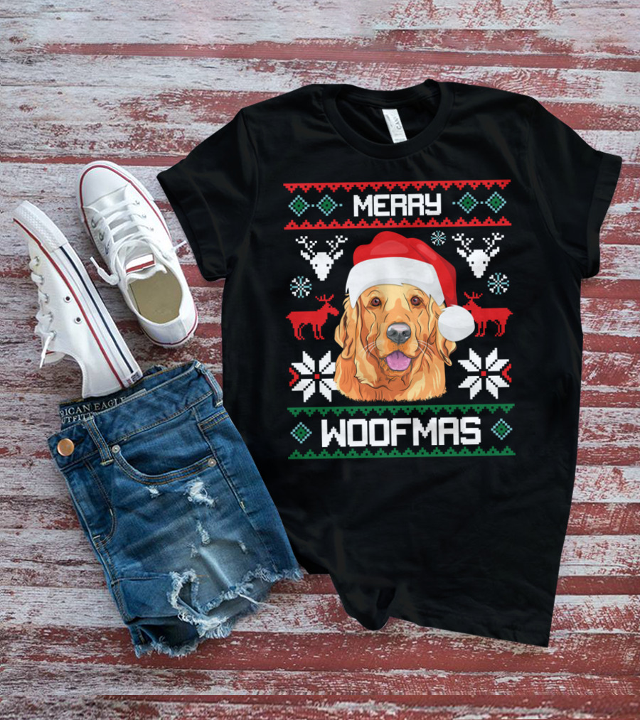 Merry Woofmas Golden Retriever Santa Hat Christmas T-Shirt