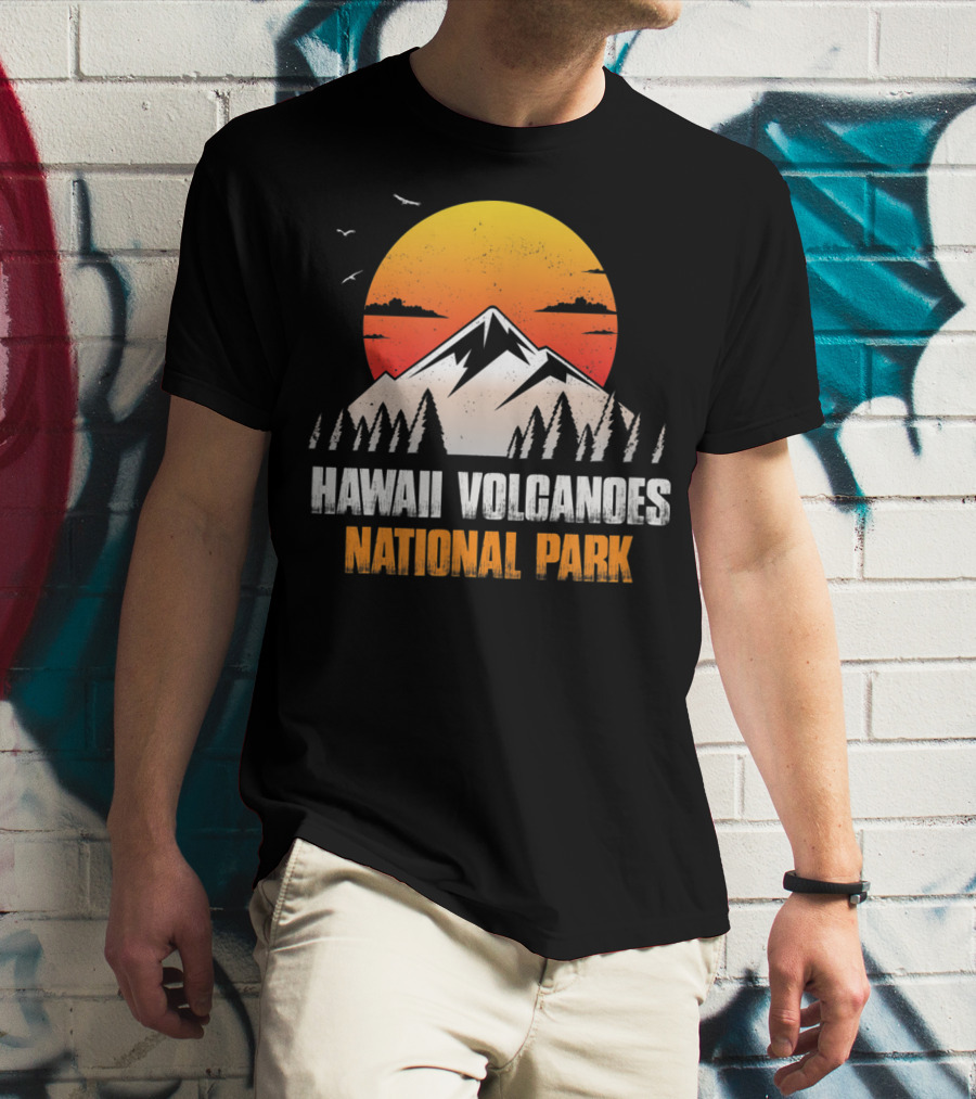 Hawaii Volcanoes National Park Sunset Mountain Landscape With Birds T-Shirt