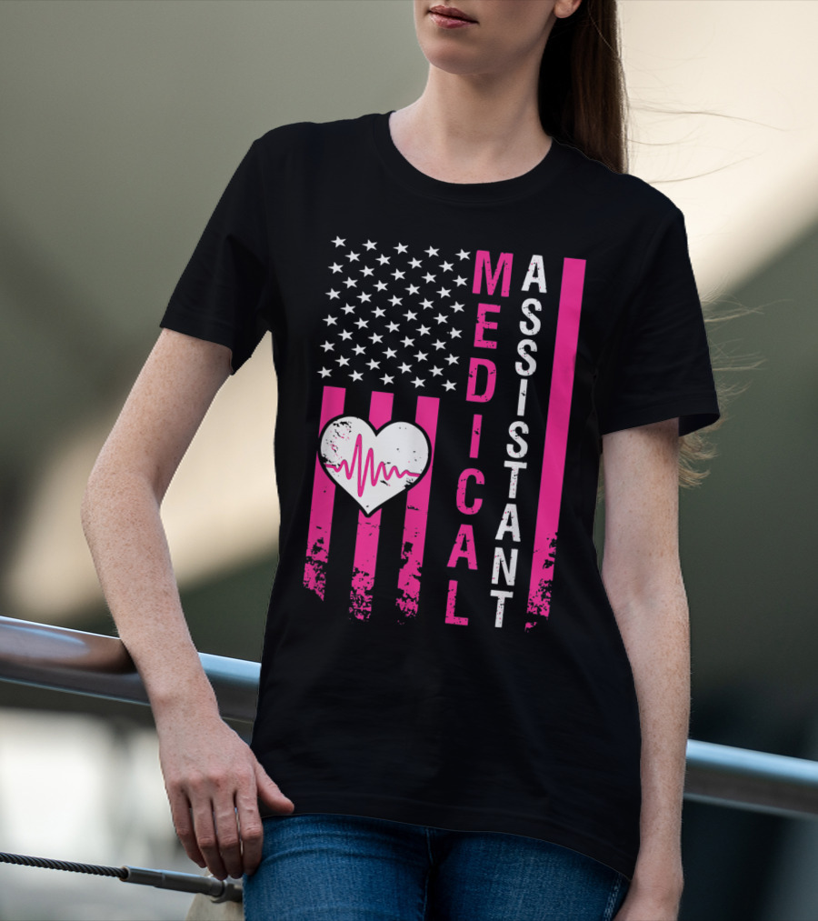 Medical Assistant Heartbeat American Flag T-Shirt