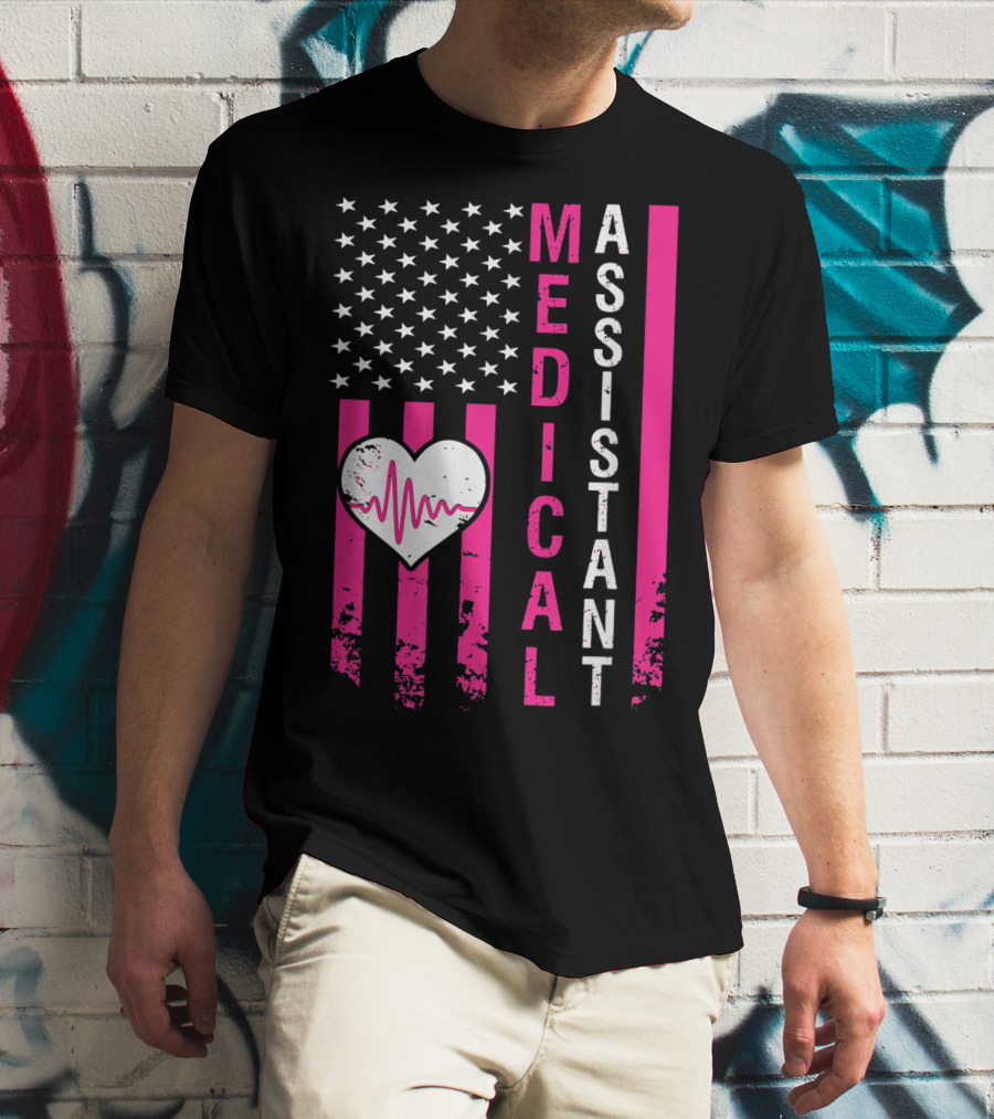 Medical Assistant Heartbeat American Flag T-Shirt