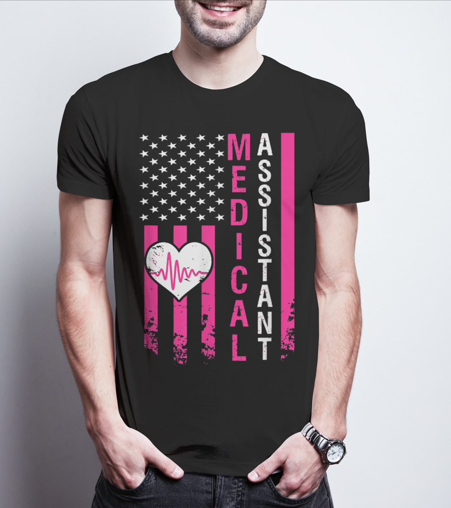 Medical Assistant Heartbeat American Flag T-Shirt