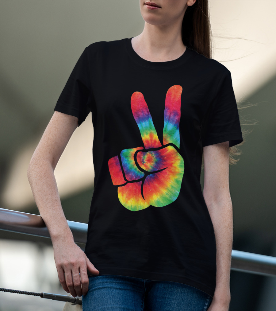 Hippie Tie Dye Peace Hand Colortone Rainbow T-Shirt