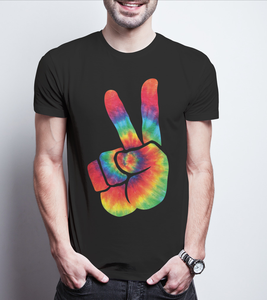 Hippie Tie Dye Peace Hand Colortone Rainbow T-Shirt