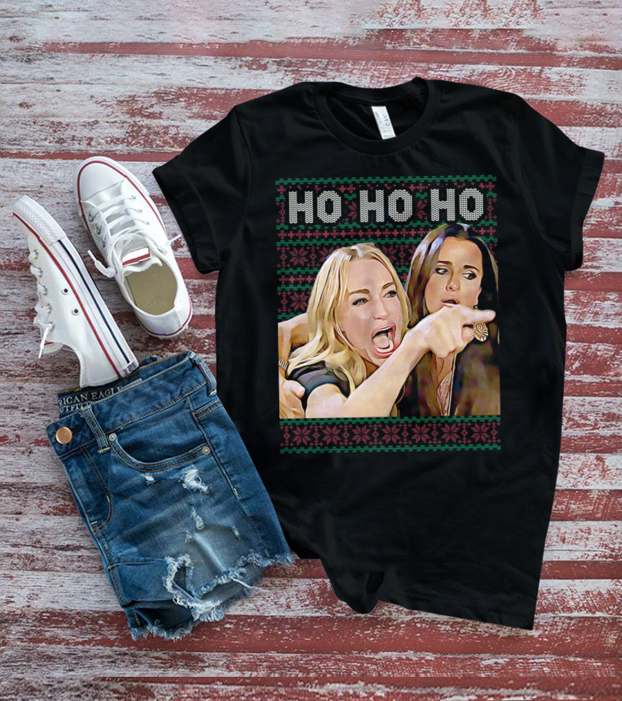 Ho Ho Ho Woman Yelling At Cat Meme Christmas T-Shirt