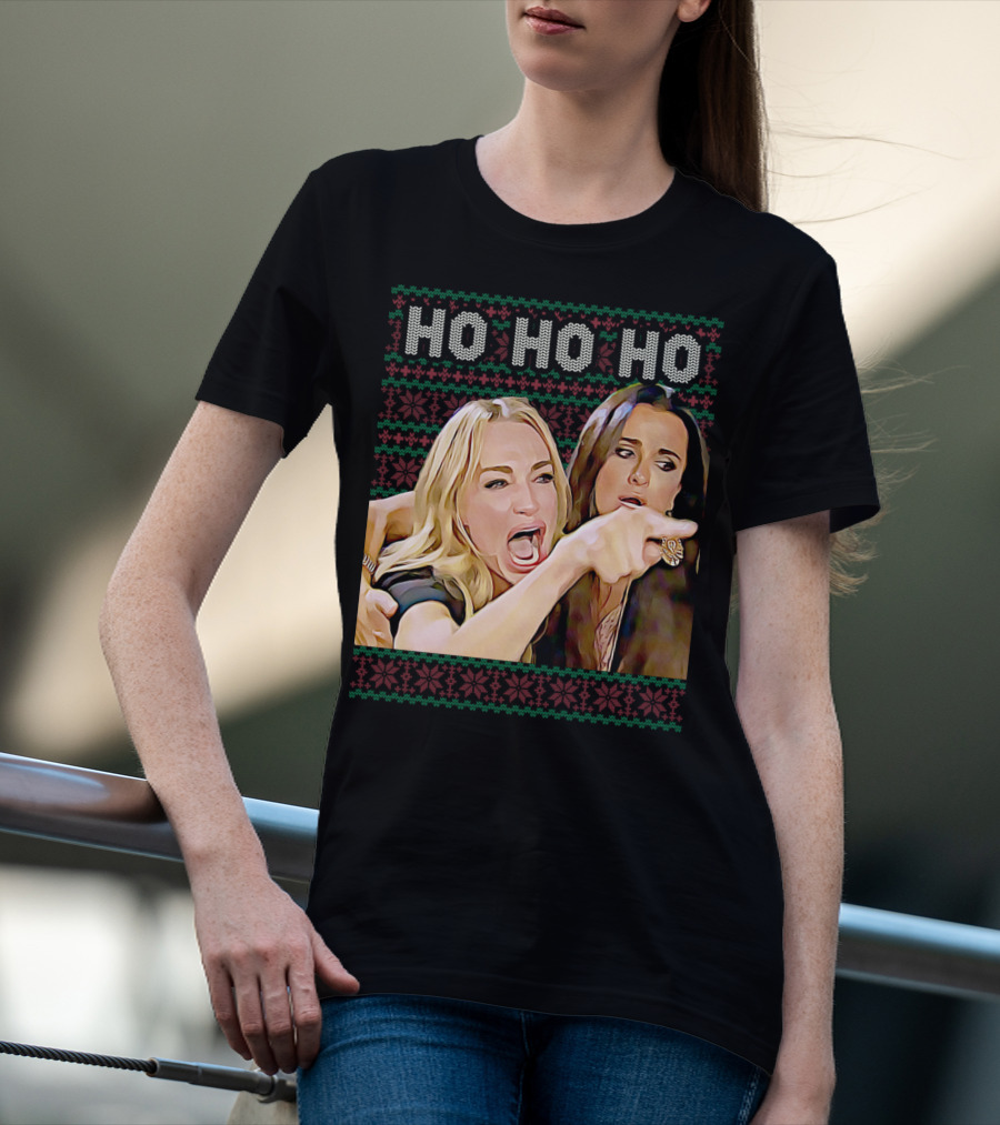 Ho Ho Ho Woman Yelling At Cat Meme Christmas T-Shirt