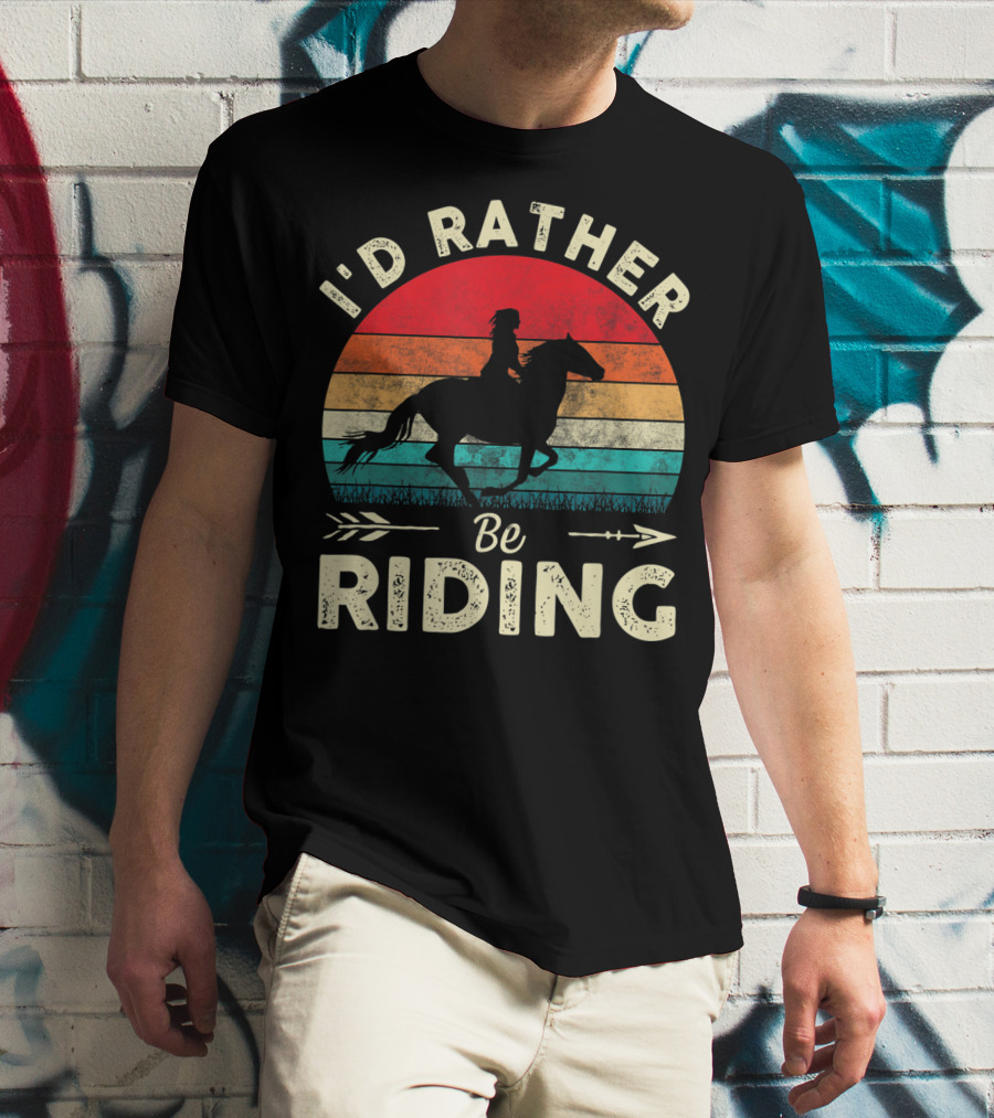 I'd Rather Be Riding Horse Lover Retro Sunset T-Shirt