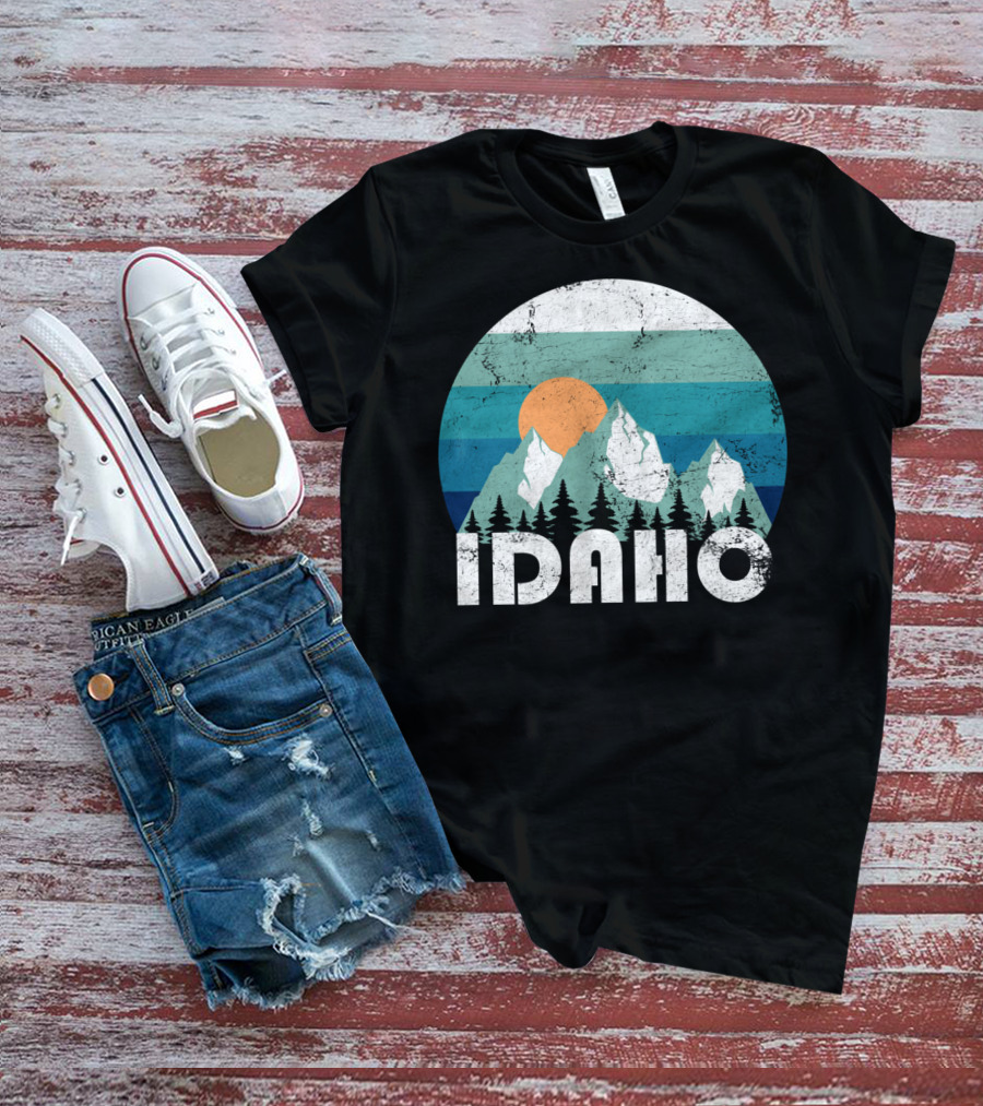 Idaho Mountains Retro Sunset Forest Scenic T-Shirt