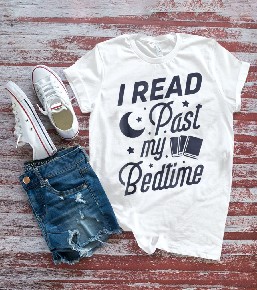 I Read Past My Bedtime With Moon, Stars, And Books T-Shirt