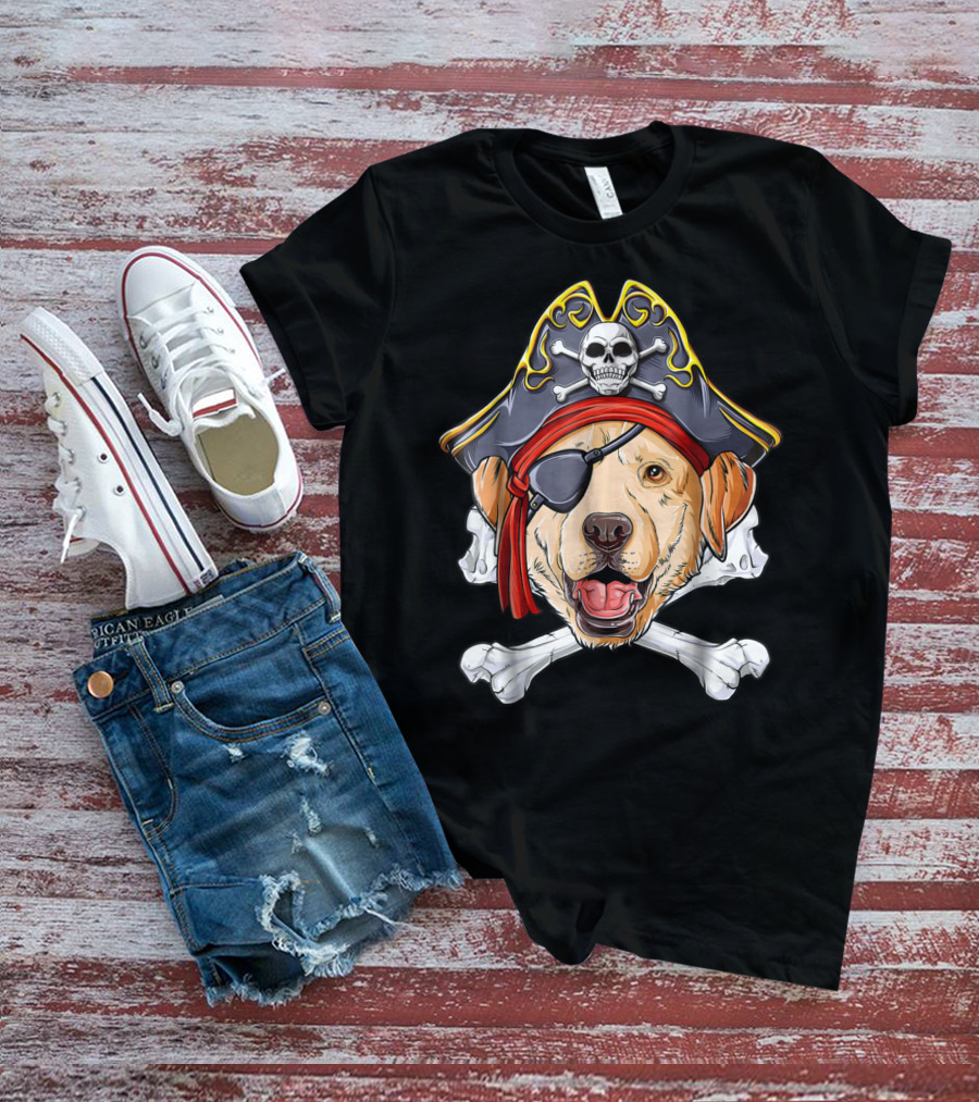 Labrador Pirate Jolly Roger Skull And Crossbones Flag T-Shirt