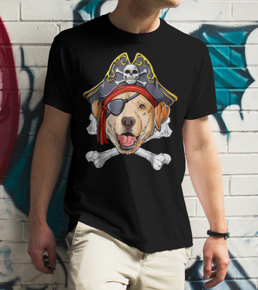 Labrador Pirate Jolly Roger Skull And Crossbones Flag T-Shirt