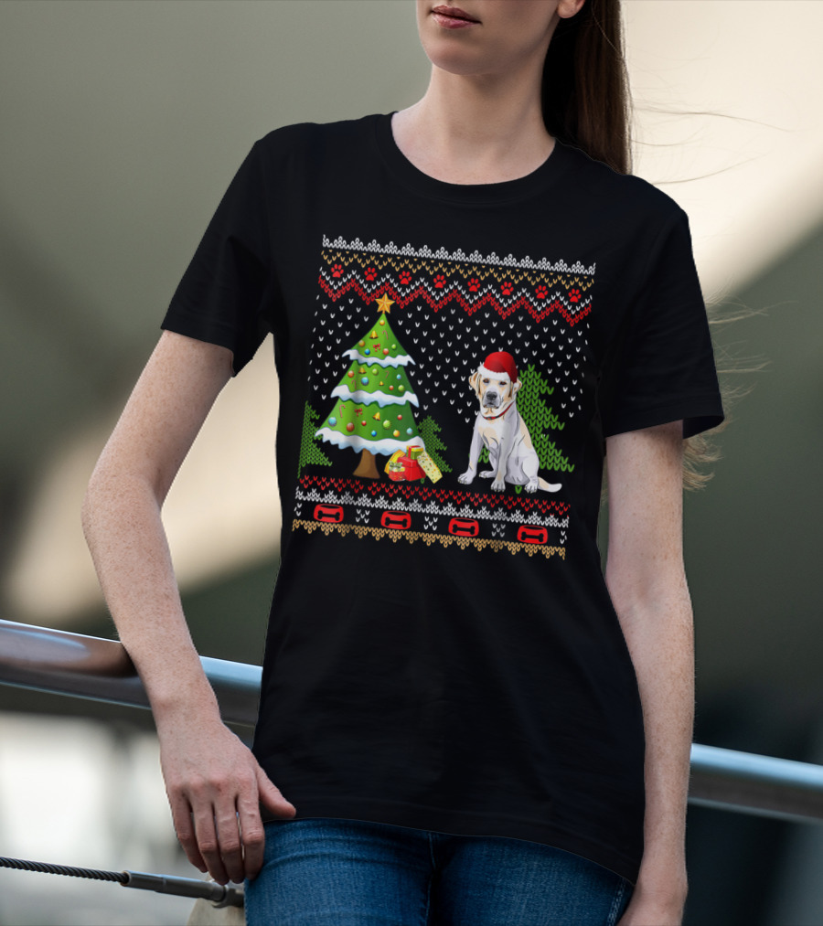 Labrador Santa Christmas UglyDog Sweater With Holiday Tree And Gifts T-Shirt