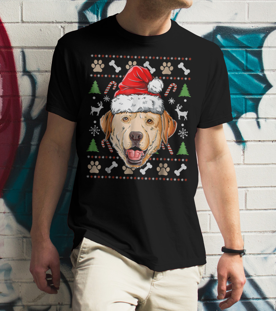 Labrador Ugly Christmas Sweater Santa Hat Xmas Dog Candy Cane Paw Print Snowflake T-Shirt