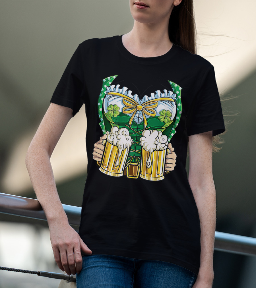 Leprechaun Girl Costume St Patricks Day Beer Clover Corset Women's Top T-Shirt