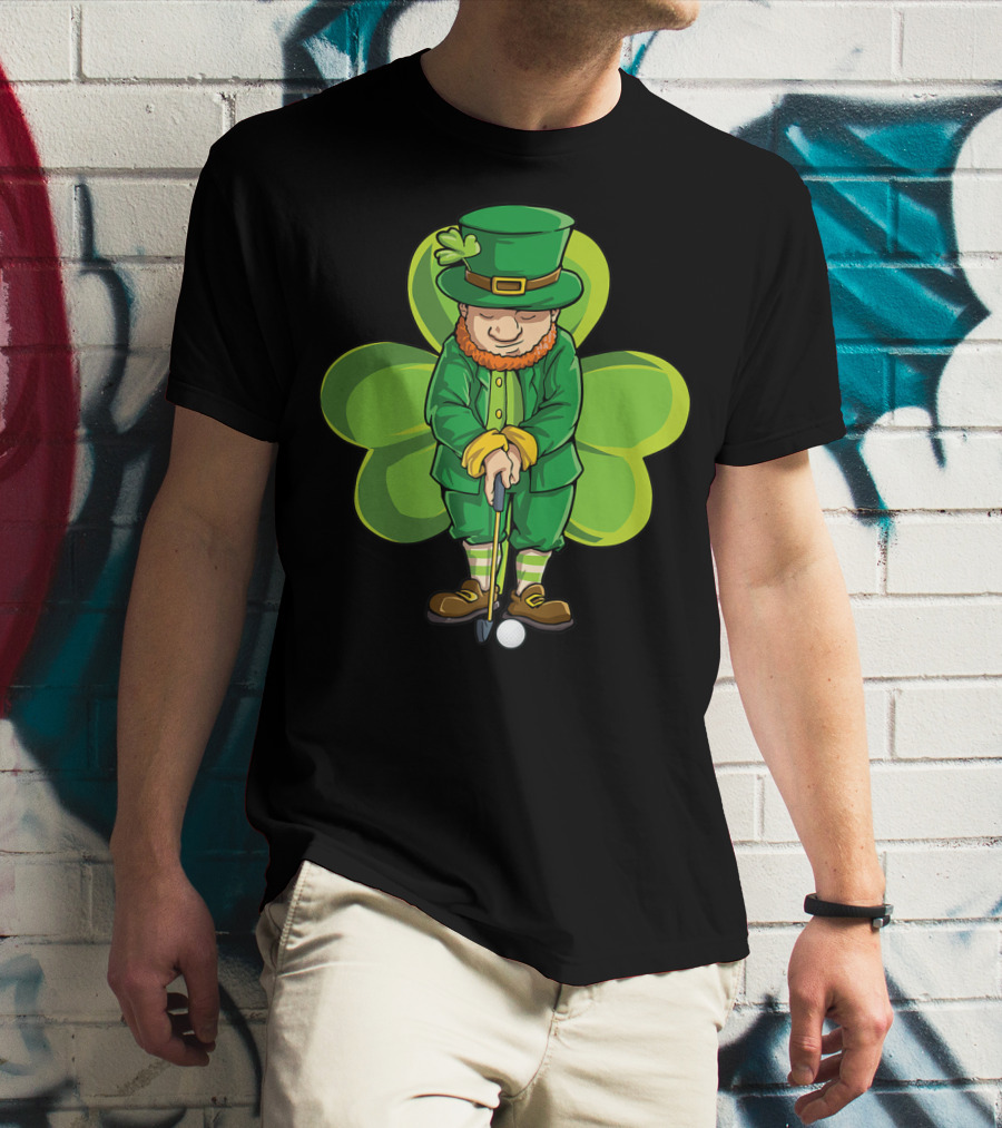 Leprechaun Golf St Patricks Day Boys Four Leaf Clover T-Shirt