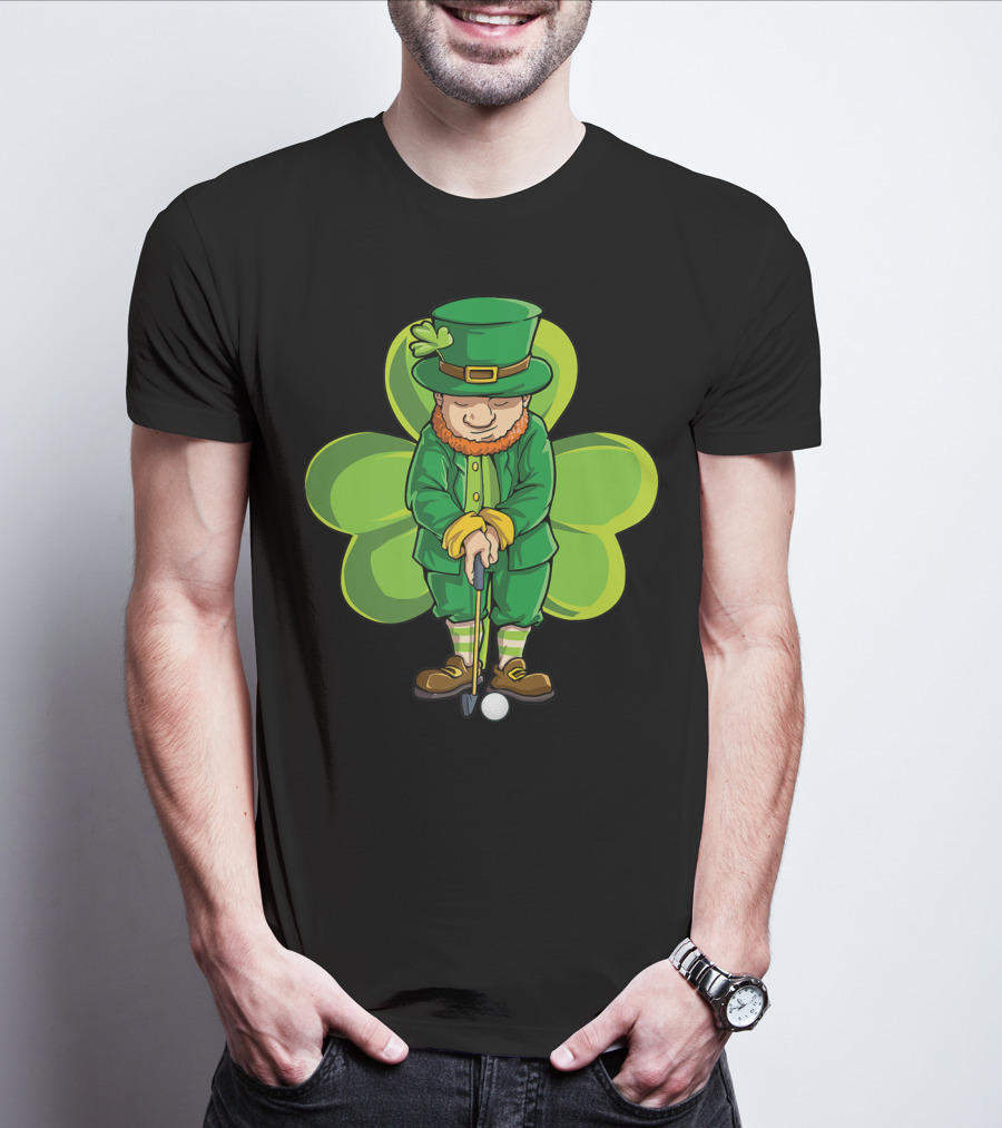 Leprechaun Golf St Patricks Day Boys Four Leaf Clover T-Shirt